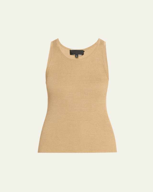 Lottie Scoop-Neck Tussah Silk Rib Tank Top